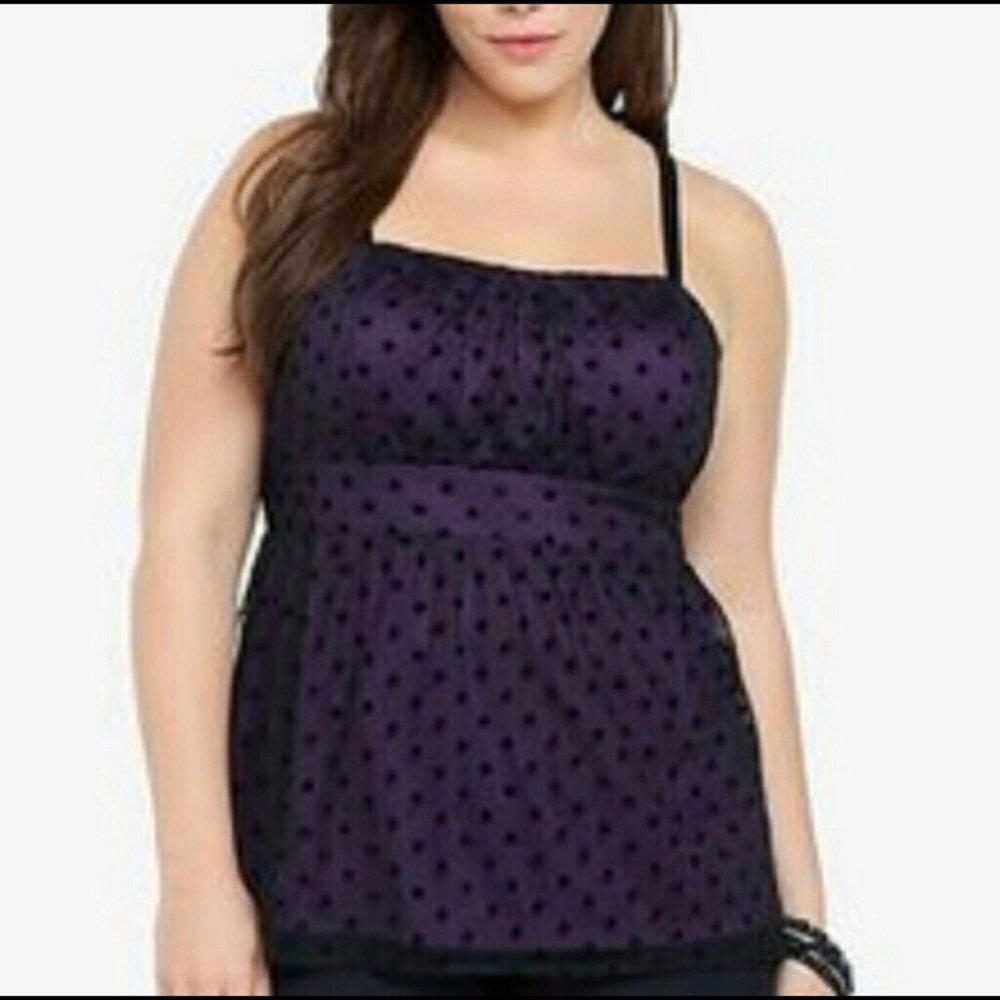 Purple & Blck mesh polka dot cami Sz 4 from Torrid